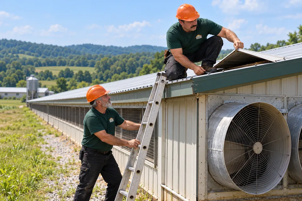 Roofer checking screws and panel laps on a metal roof in Radcliff